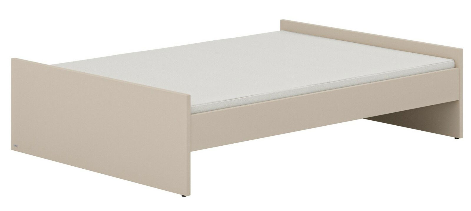 Bodenbett in Beige aus seitlicher Perspektive