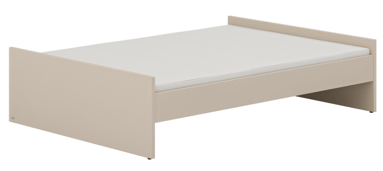 Bodenbett in Beige aus seitlicher Perspektive