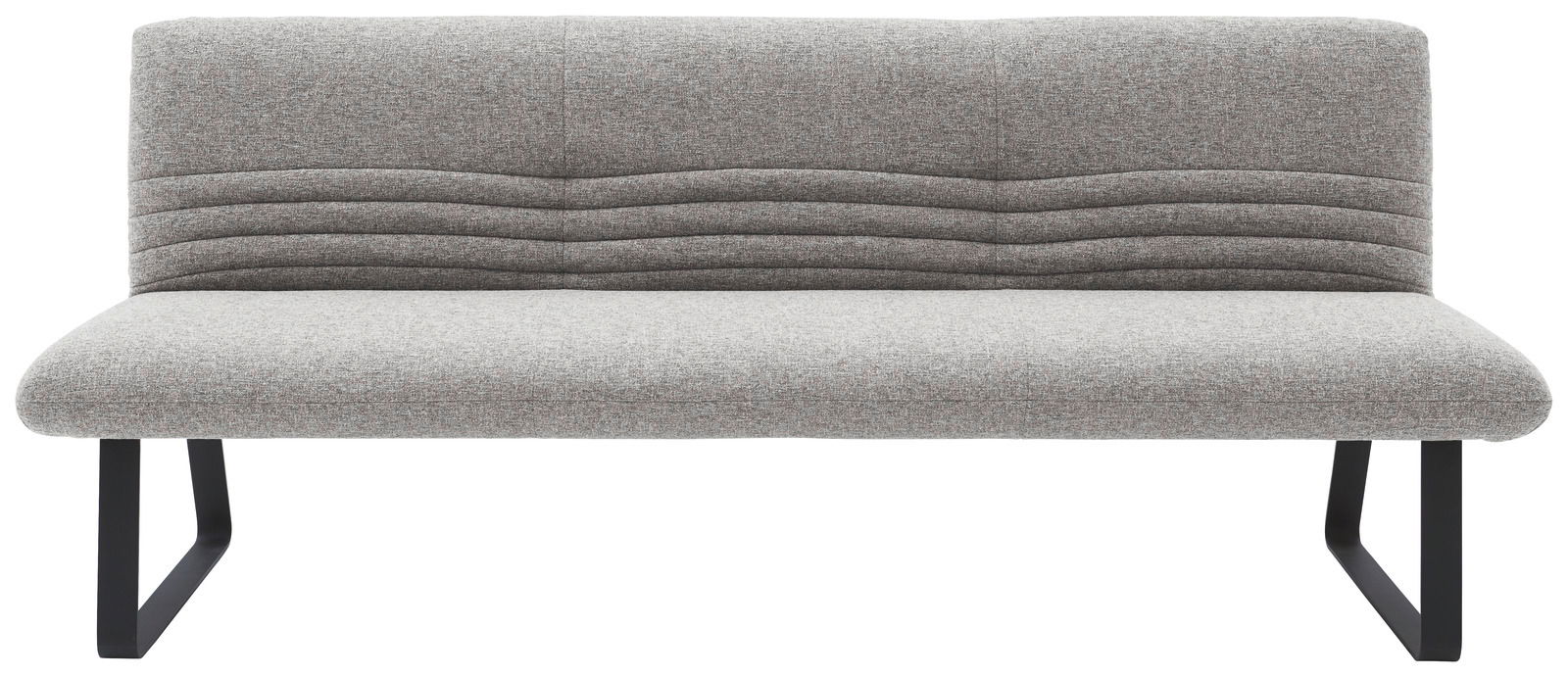 Graue Sitzbank mit modernem Design und Metallbeinen, Vorderansicht