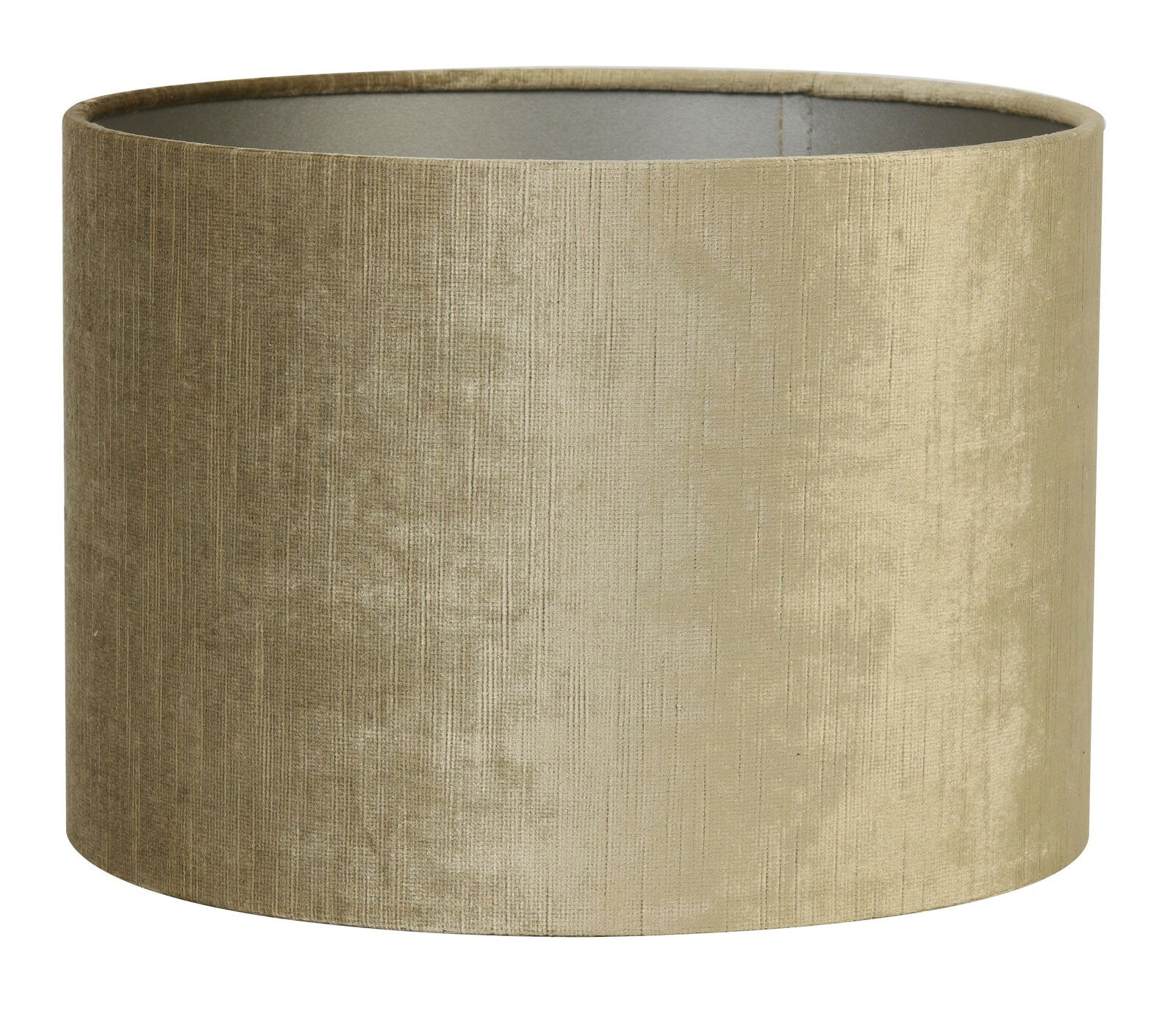 Zylindrischer Lampenschirm in Beige aus Stoff, seitliche Perspektive