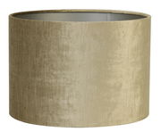 Zylindrischer Lampenschirm in Beige aus Stoff, seitliche Perspektive