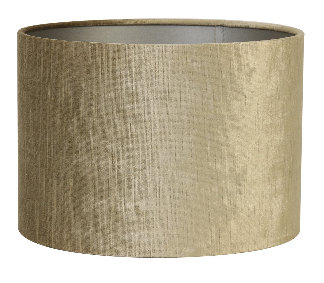 Zylindrischer Lampenschirm in Beige aus Stoff, seitliche Perspektive
