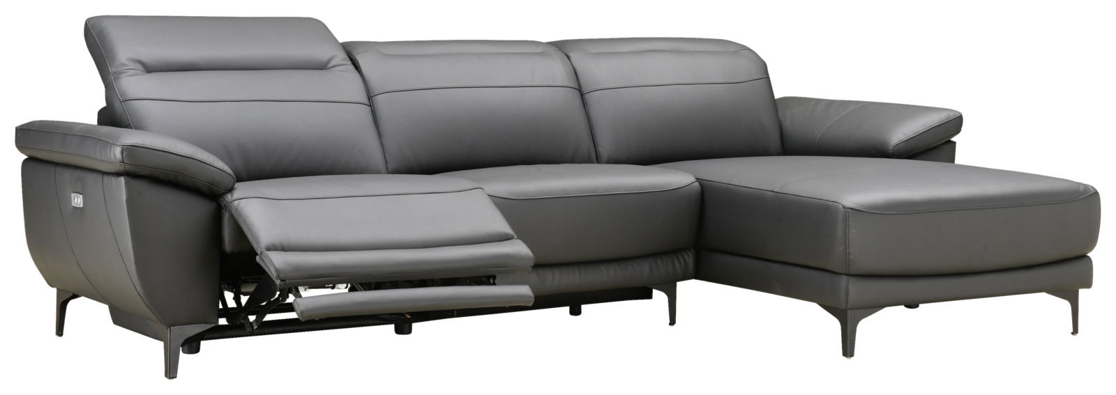 Graue Longchairkombination RONALD von XORA mit verstellbarem Fußteil, Perspektive von vorne links