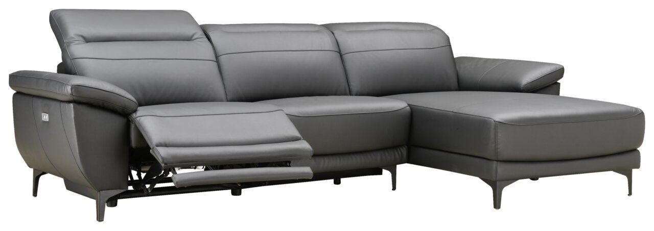 Graue Longchairkombination RONALD von XORA mit verstellbarem Fußteil, Perspektive von vorne links