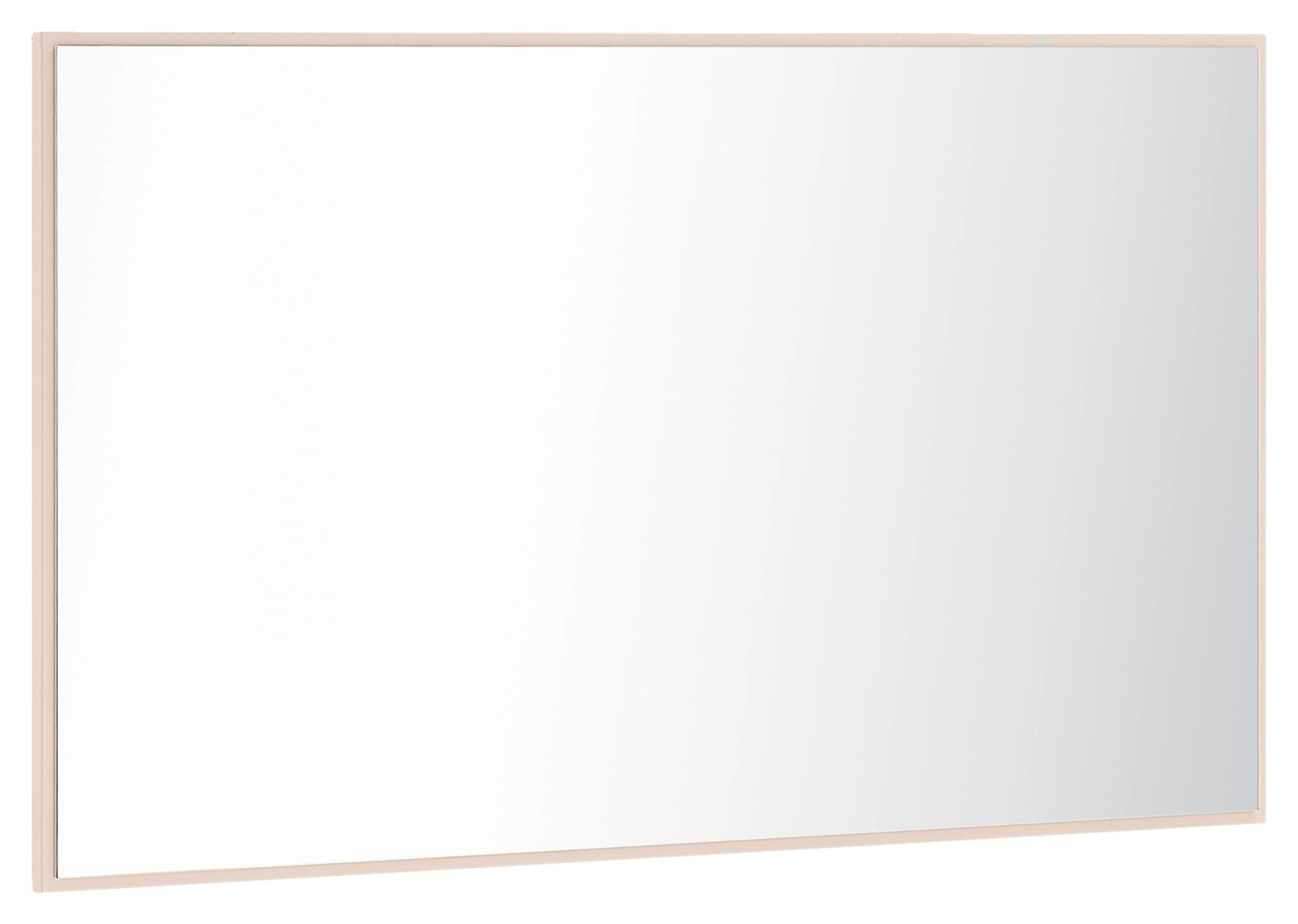 Rechteckige weiße Schreibtafel/Whiteboard mit hellbeigem Rahmen, freigestellt auf weißem Hintergrund, frontal in leichter Schrägansicht von vorne