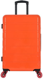 Oranger Hartschalen-Trolley mit ausziehbarem Teleskopgriff und vier Rollen, Frontalansicht