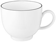 Weiße Tasse mit schwarzem Rand, seitliche Perspektive