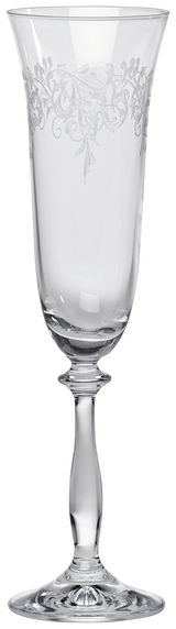 Eleganter Sektkelch 190ml mit feinem, floralen Muster am oberen Rand, seitliche Perspektive