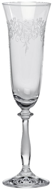 Eleganter Sektkelch 190ml mit feinem, floralen Muster am oberen Rand, seitliche Perspektive