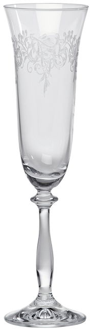 Eleganter Sektkelch 190ml mit feinem, floralen Muster am oberen Rand, seitliche Perspektive