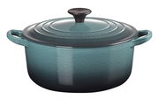 Runder Bräter 20cm in der Farbe Ocean von Le Creuset, seitliche Perspektive