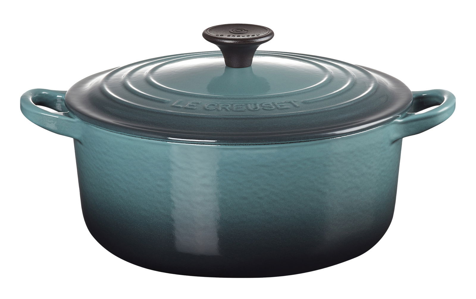 Runder Bräter 20cm in der Farbe Ocean von Le Creuset, seitliche Perspektive