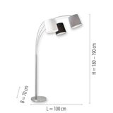 Stehleuchte MELVIN aus Stahl mit drei Lampenschirmen in Weiß, Schwarz und Grau, seitliche Perspektive