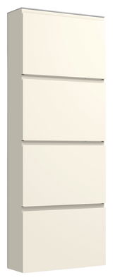 Hängeschuhschrank 4K-T33 in seitlicher Perspektive, vier Fächer, schlichtes Design in Weiß.