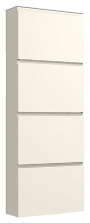 Hängeschuhschrank 4K-T33 in seitlicher Perspektive, vier Fächer, schlichtes Design in Weiß.