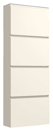 Hängeschuhschrank 4K-T33 in seitlicher Perspektive, vier Fächer, schlichtes Design in Weiß.
