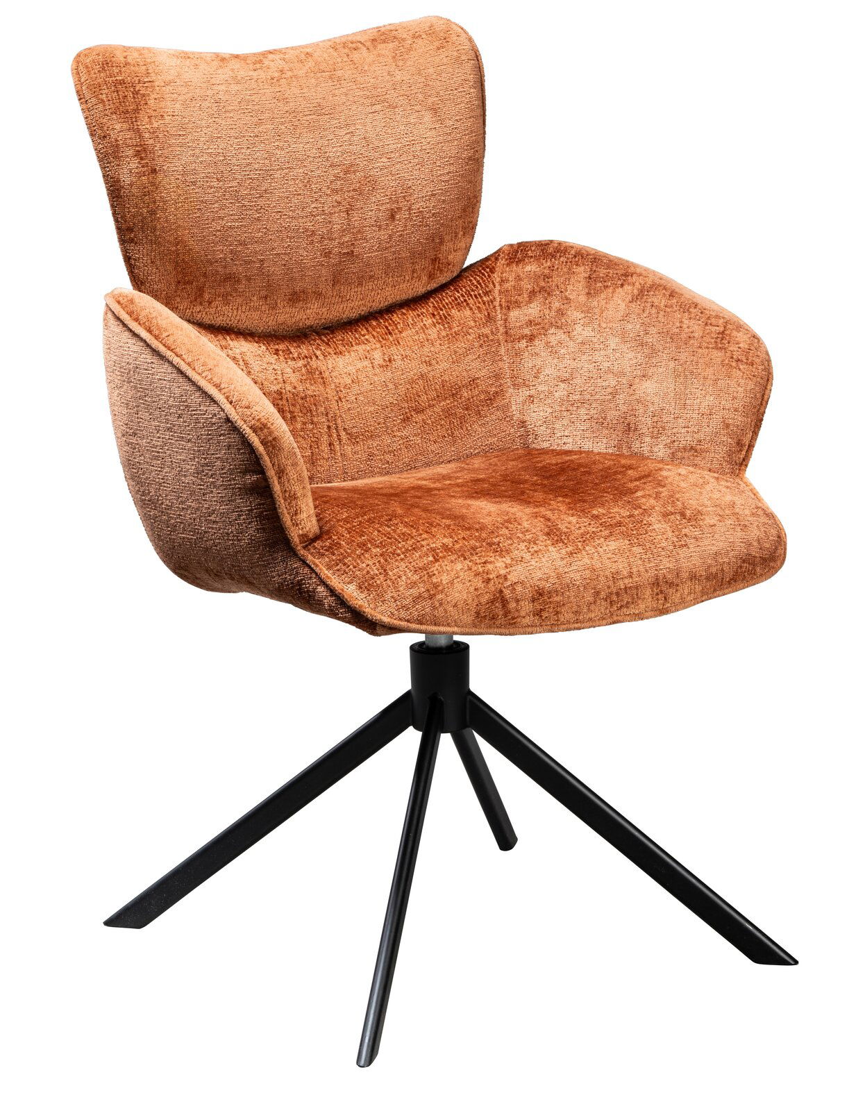 Novel Armlehnstuhl DAVE Moderner Armlehnstuhl mit braunem Stoffbezug und schwarzem Metallgestell, seitliche Perspektive