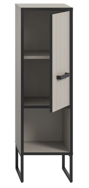 Moderner Standschrank mit offener Tür, graue und schwarze Farbtöne, Frontansicht