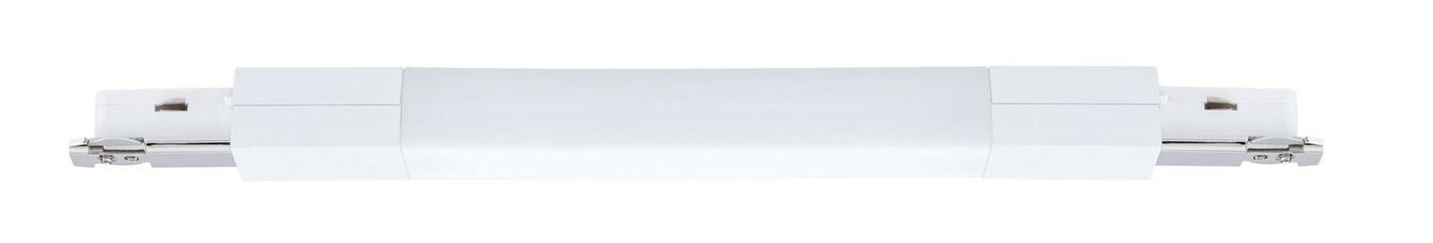 PAULMANN Flexverbinder URAIL Flexverbinder in seitlicher Perspektive, weißes, längliches Verbindungsstück mit metallischen Enden.