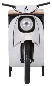 Frontansicht eines Regalelements im Design eines Vespa Rollers mit Lenker und Scheinwerfer.