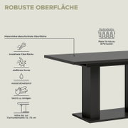 Moderner Esstisch mit robuster, melaminharzbeschichteter Oberfläche, kratzfest, stoßfest, wasserabweisend und leicht zu reinigen. Platz für bis zu 8 Personen. Seitenansicht.