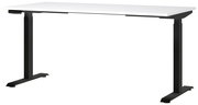 Moderner E-Schreibtisch 160x80 cm mit weißer Tischplatte und schwarzem Gestell, seitliche Perspektive