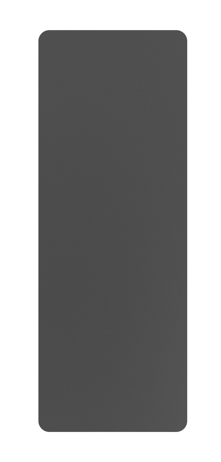 Draufsicht auf eine dunkelgraue Yogamatte mit abgerundeten Ecken, Größe 68x183 cm.