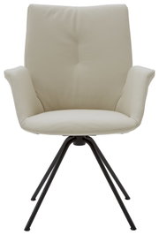 Moderne crèmekleurige fauteuil met zwarte metalen poten, vooraanzicht