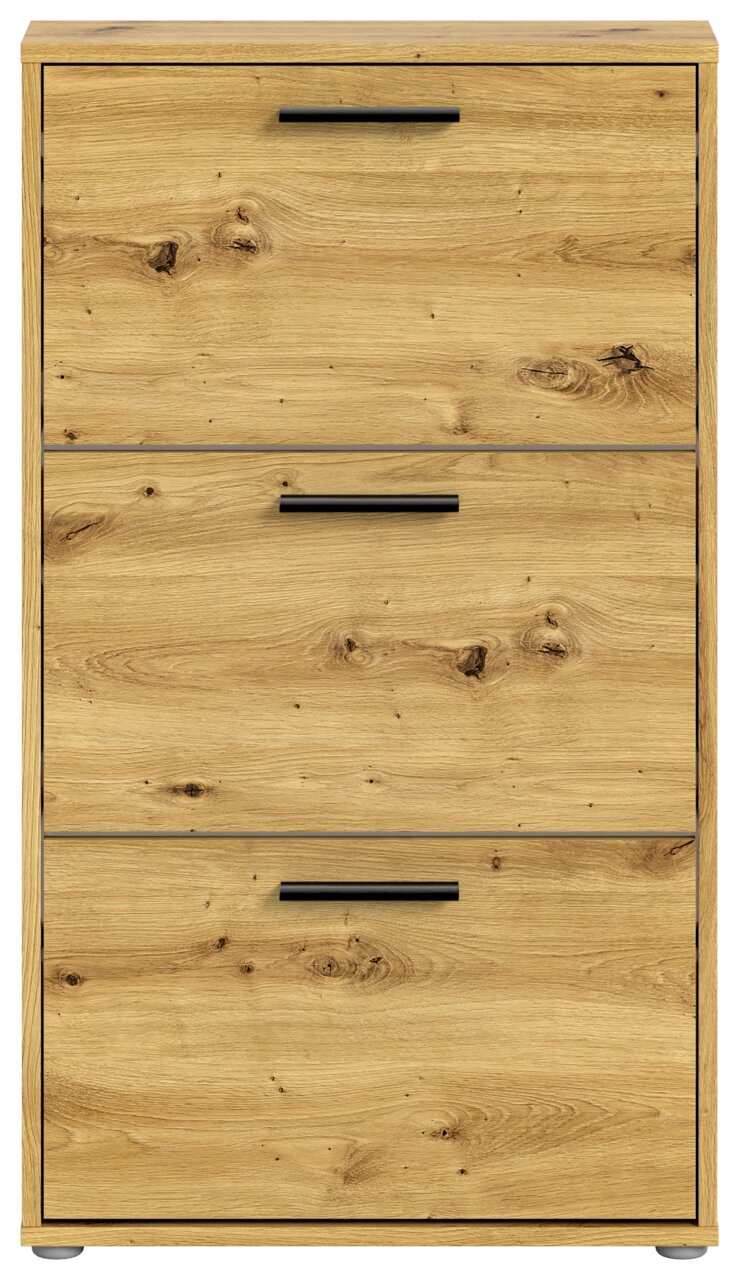 Schuhkipper aus Holz mit drei Klappen, frontale Ansicht