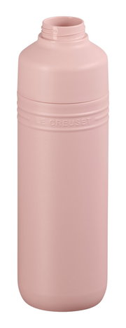 Rosa Trinkflasche aus Metall mit geprägtem Logo, Ansicht von vorne