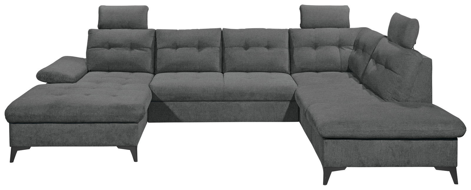 Graues Ecksofa mit verstellbaren Kopfstützen, Vorderansicht
