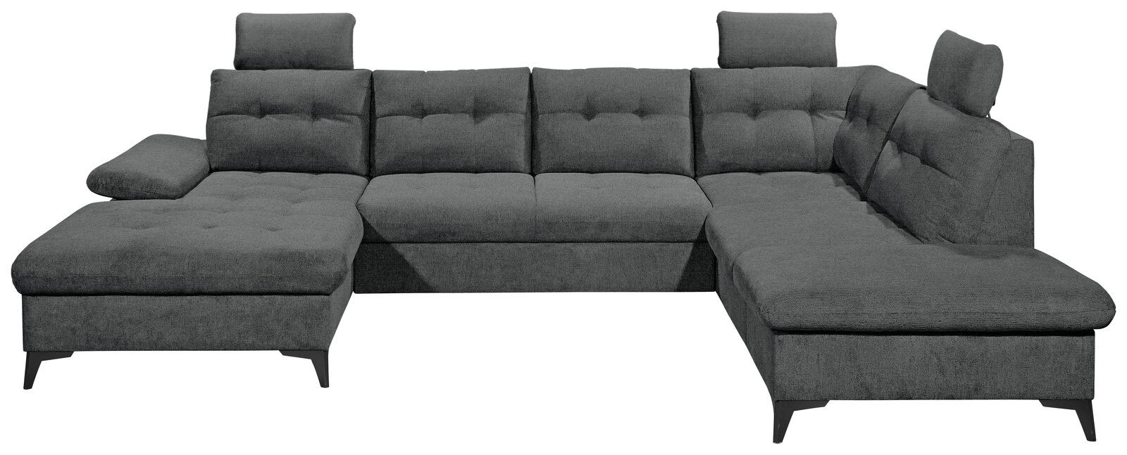 Graues Ecksofa mit verstellbaren Kopfstützen, Vorderansicht