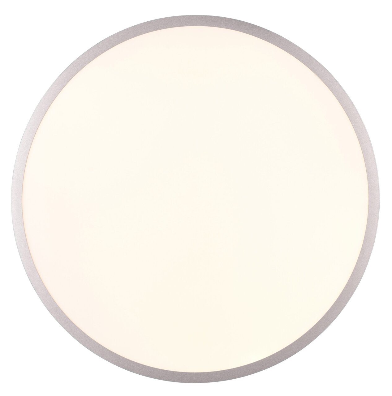 Trio Leuchten Deckenleuchte YUMA Runde Deckenleuchte YUMA in Draufsicht mit schlichtem, modernem Design und silbernem Rand.