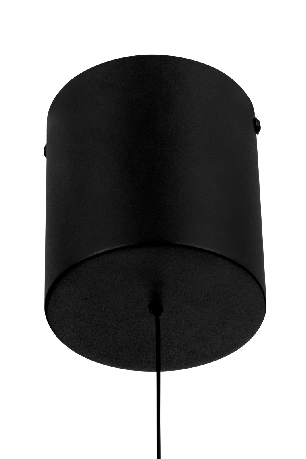 Schwarze zylindrische LED-Hängeleuchte, Ansicht von unten