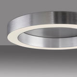 Moderne LED-Deckenleuchte aus gebürstetem Metall, seitliche Perspektive