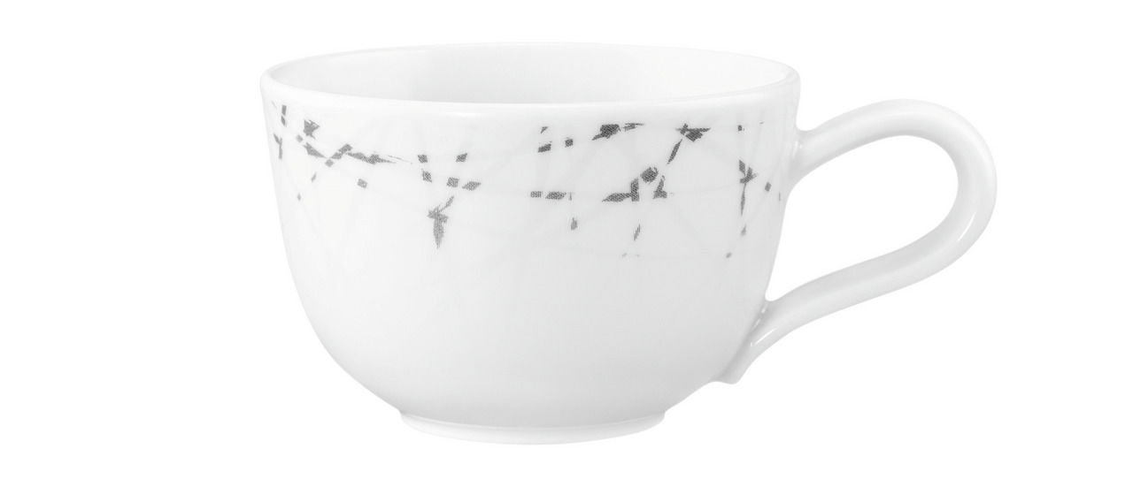Weiße Espressotasse Liberty 0,09l mit schwarzem Muster, seitliche Ansicht