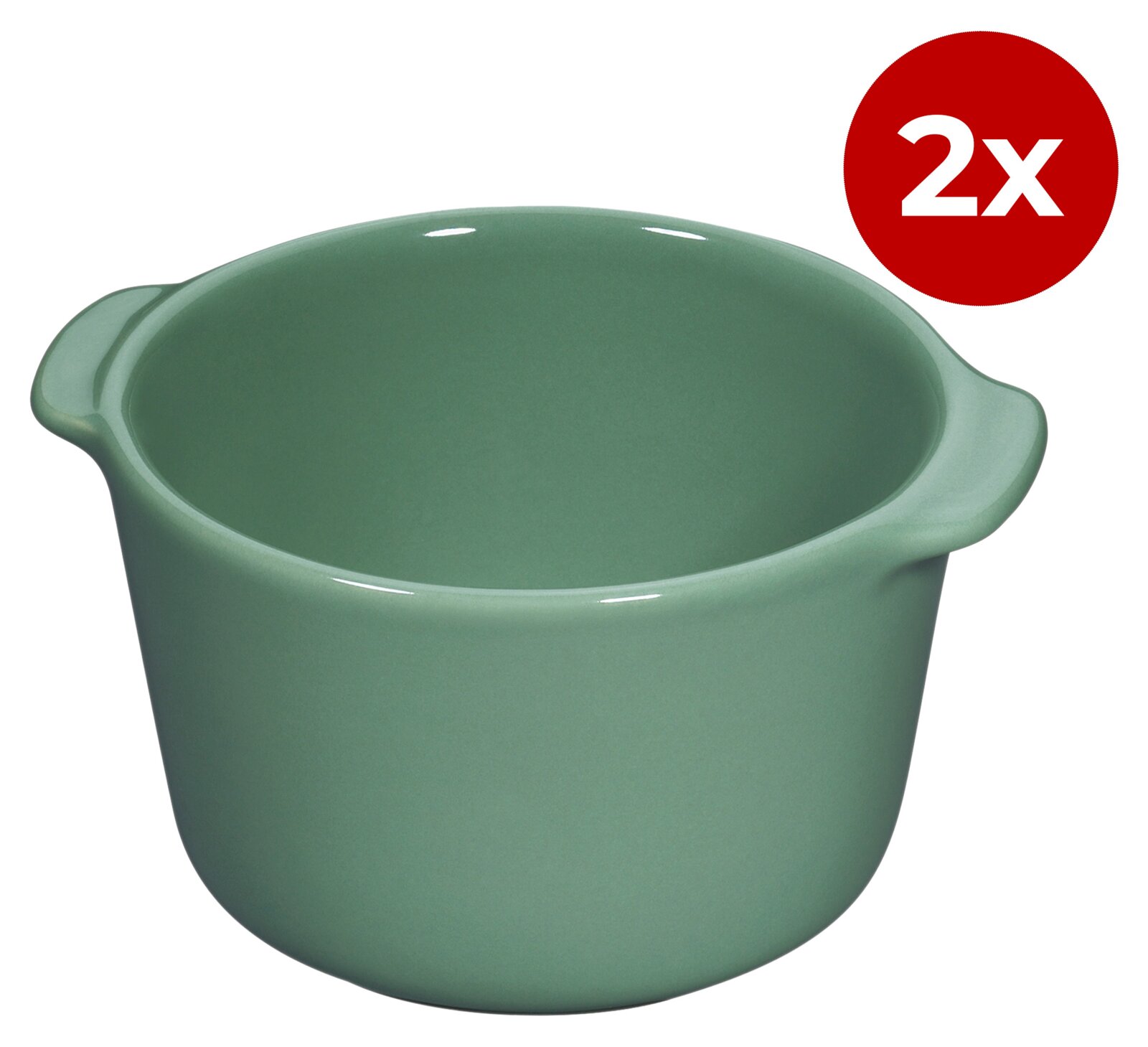 Grünes Ragoutschälchen aus Keramik, 9 cm Durchmesser, im 2er-Set, seitliche Perspektive