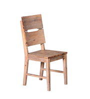 Holzstuhl mit rechteckiger Rückenlehne und Sitzfläche, seitliche Perspektive