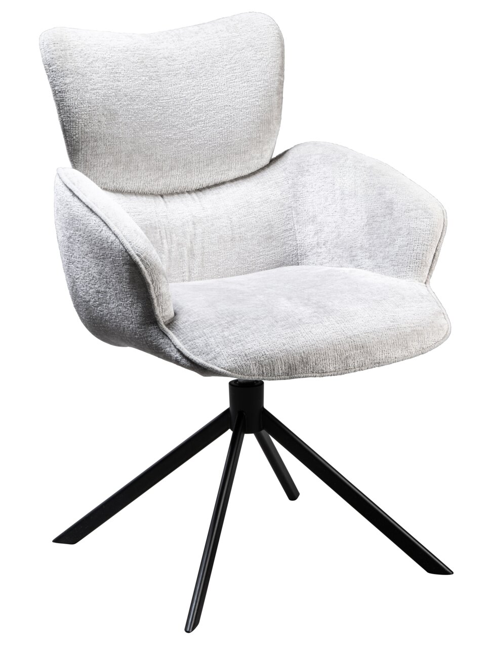 Novel Armlehnstuhl DAVE Moderner Armlehnstuhl mit hellgrauem Stoffbezug und schwarzem Metallgestell, seitliche Perspektive