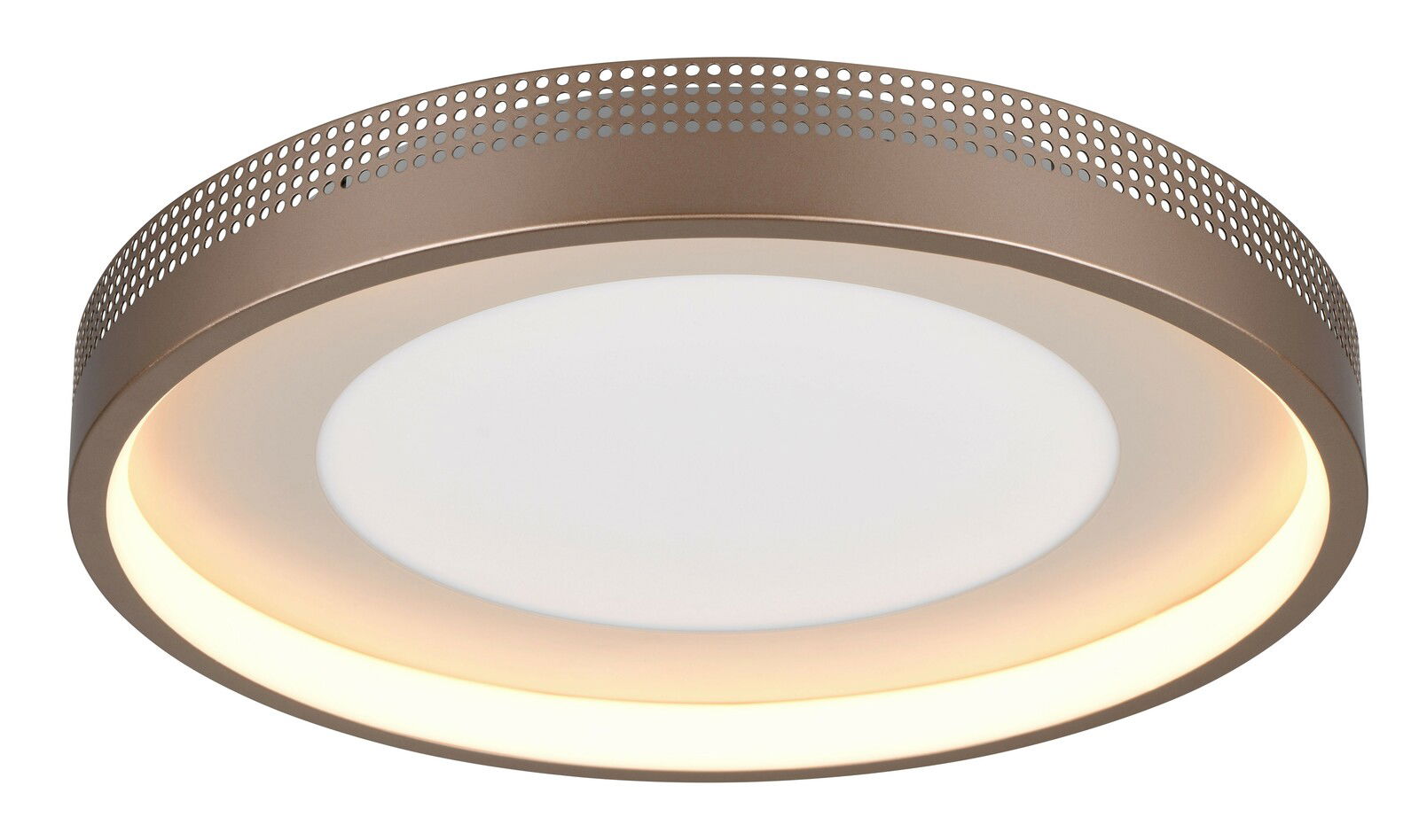 Moderne Deckenleuchte in Bronze mit perforiertem Rand, seitliche Perspektive