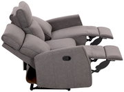 Graues 3er-Sofa XORA Polster LIAN mit verstellbaren Rückenlehnen und Fußstützen, seitliche Perspektive