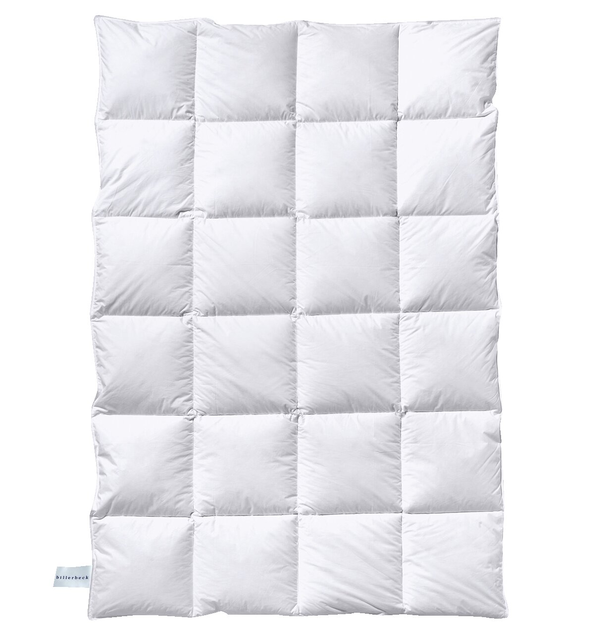 billerbeck Daunendecke POLARSTERN Weiße Daunendecke in rechteckiger Form, von oben betrachtet, mit quadratischer Steppung.