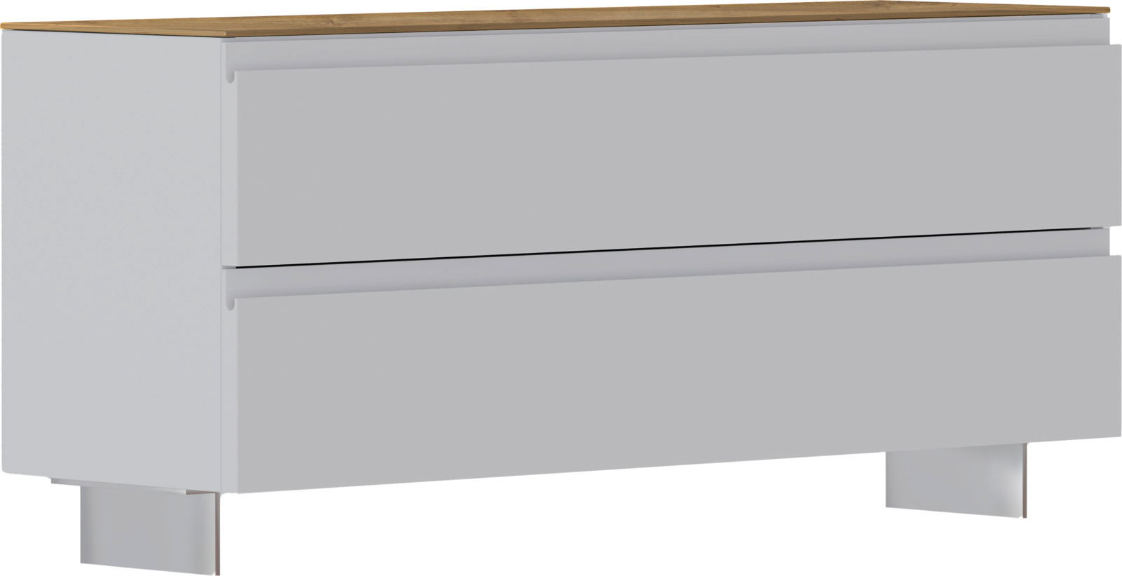 Moderano Garderobenbank LECCO Garderobenbank mit zwei Schubladen, weiße Front und Holzoberfläche, seitliche Perspektive