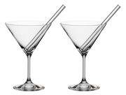 Zwei Cocktailschalen mit Trinkhalmen, frontal betrachtet.