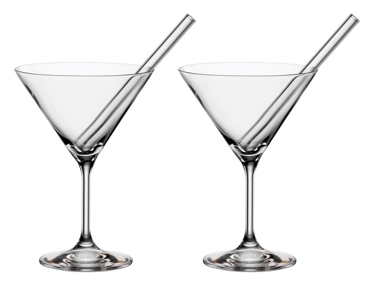 Novel Set van 2 cocktailglazen met rietje Zwei Cocktailschalen mit Trinkhalmen, frontal betrachtet.