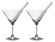 Zwei Cocktailschalen mit Trinkhalmen, frontal betrachtet.