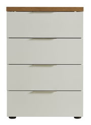 Schubkastenkommode mit vier Schubladen, weiße Fronten und Holzoberfläche, Frontalansicht