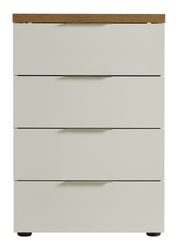 Schubkastenkommode mit vier Schubladen, weiße Fronten und Holzoberfläche, Frontalansicht
