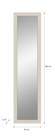Rechteckiger Wandspiegel mit einem schlichten Rahmen, 180 cm hoch, 45 cm breit, aus der Vorderansicht.