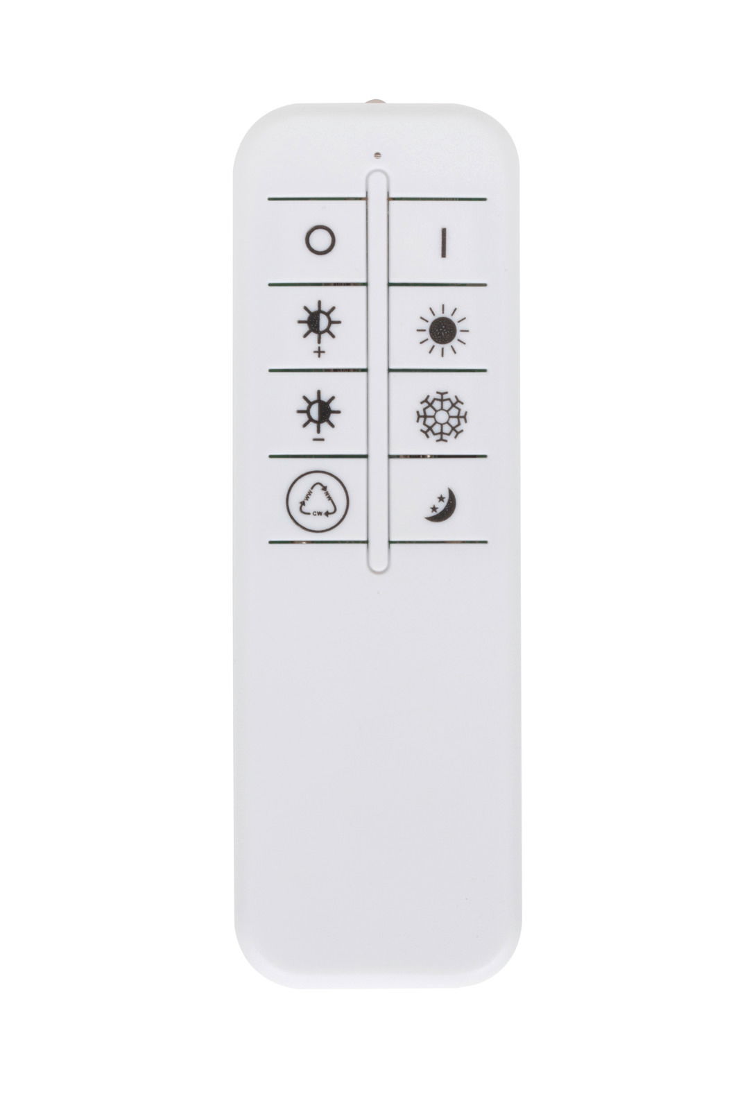 Fernbedienung für LED-Deckenleuchte, Vorderansicht mit verschiedenen Symbolen für Lichtsteuerung